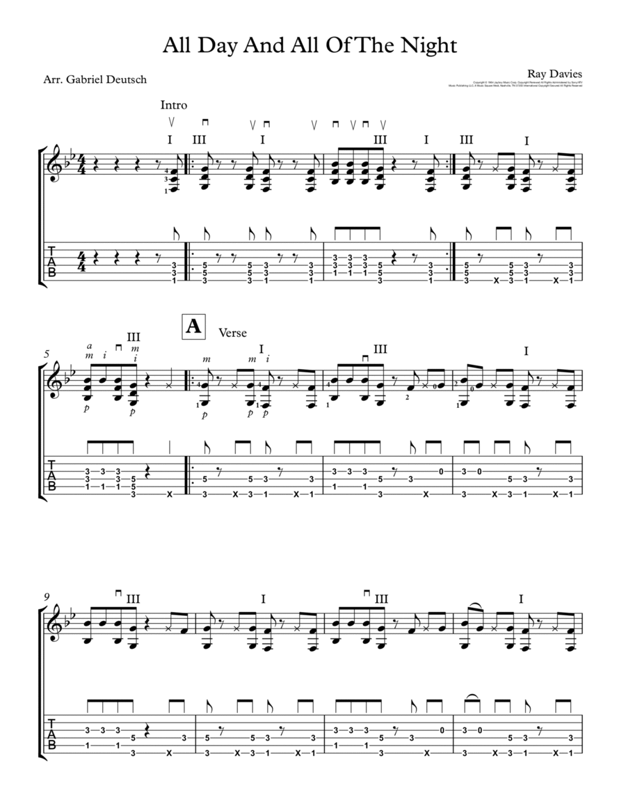 All Day And All Of The Night Guitar Solo scores gallery preview page 1