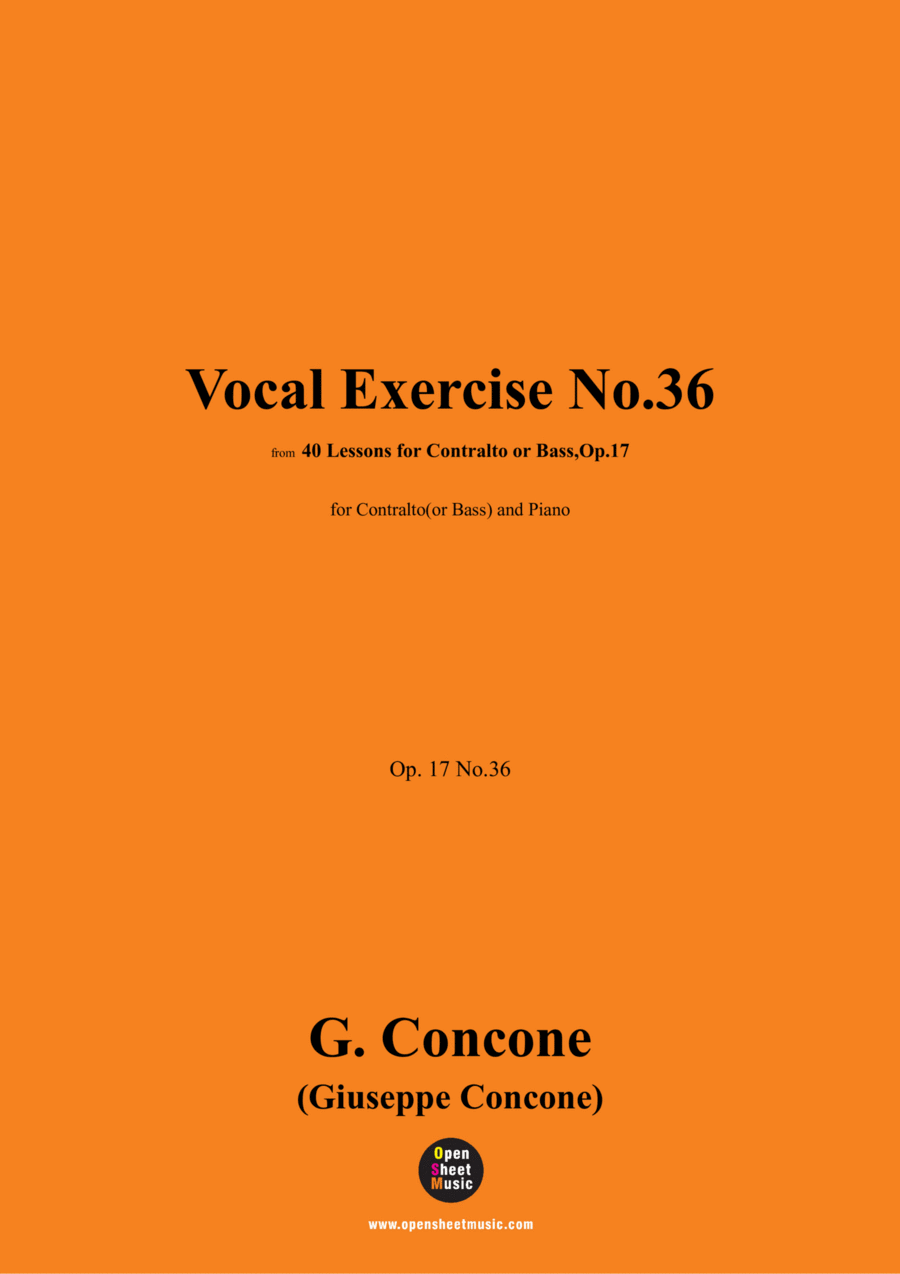 G. Concone-Vocal Exercise No.36,for Contralto(or Bass) and Piano Piano scores gallery preview page 1