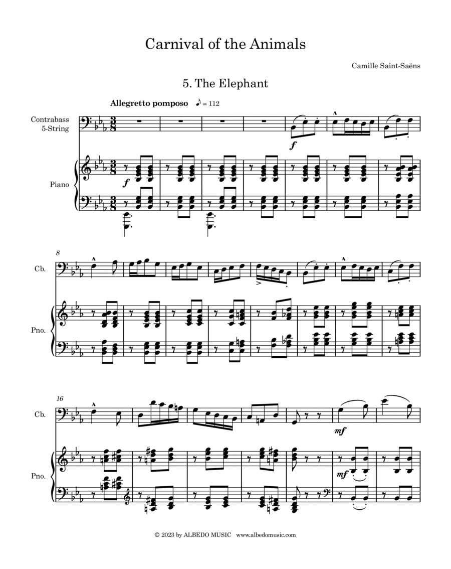 The Elephant from the Carnival of the Animals for Contrabass and Piano image number null