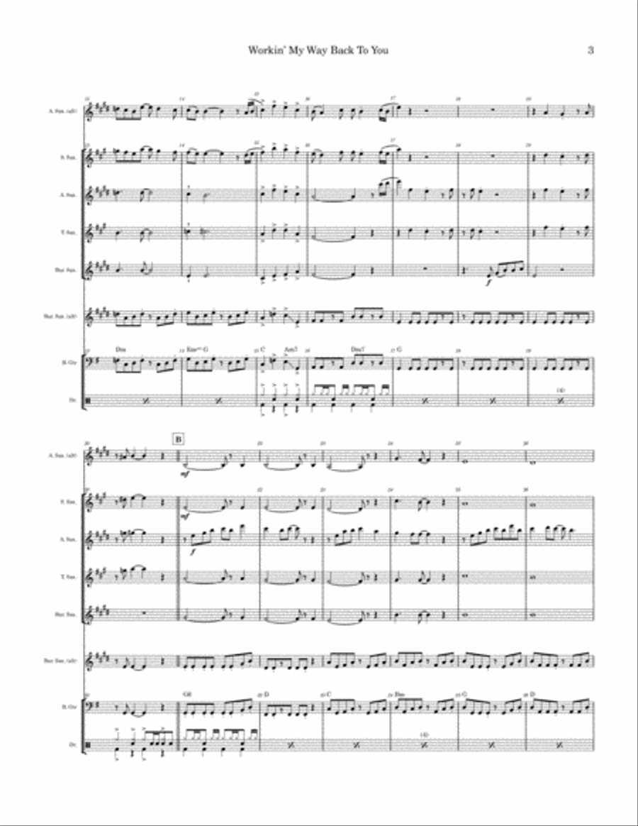 Workin' My Way Back To You Saxophone Quartet scores gallery preview page 3