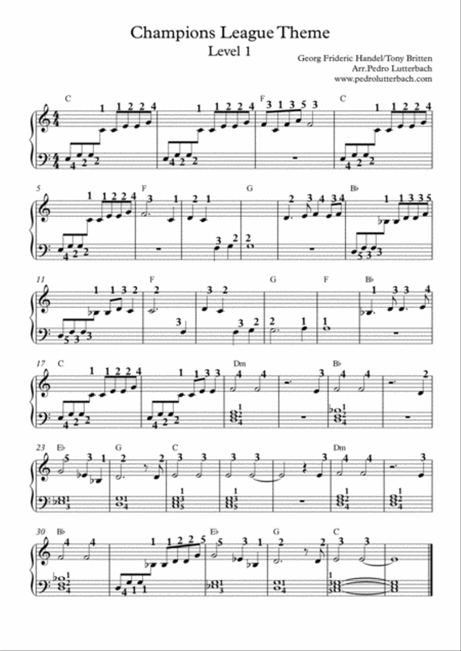 Uefa Champions League Theme Easy Piano scores gallery preview page 1