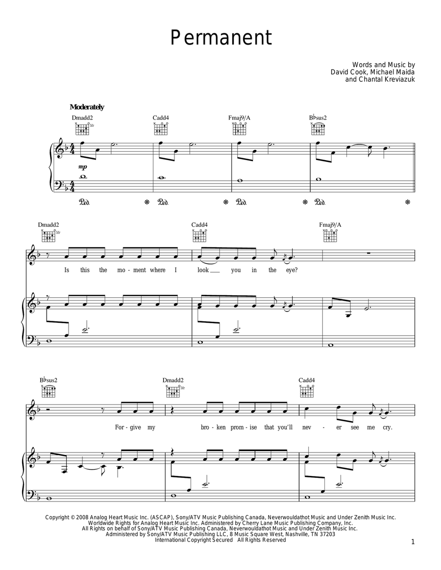 Permanent Permanent Piano, Vocal, Guitar scores gallery preview page 1