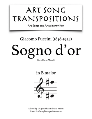 Book cover for PUCCINI: Sogno d'or (transposed to B major)