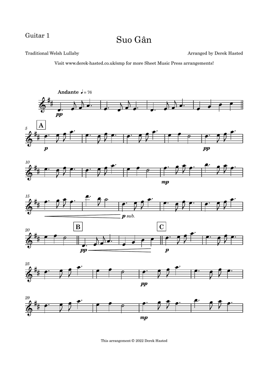 Suo Gân - Welsh Lullaby - 3 guitars/large ensemble Large Ensemble scores gallery preview page 4