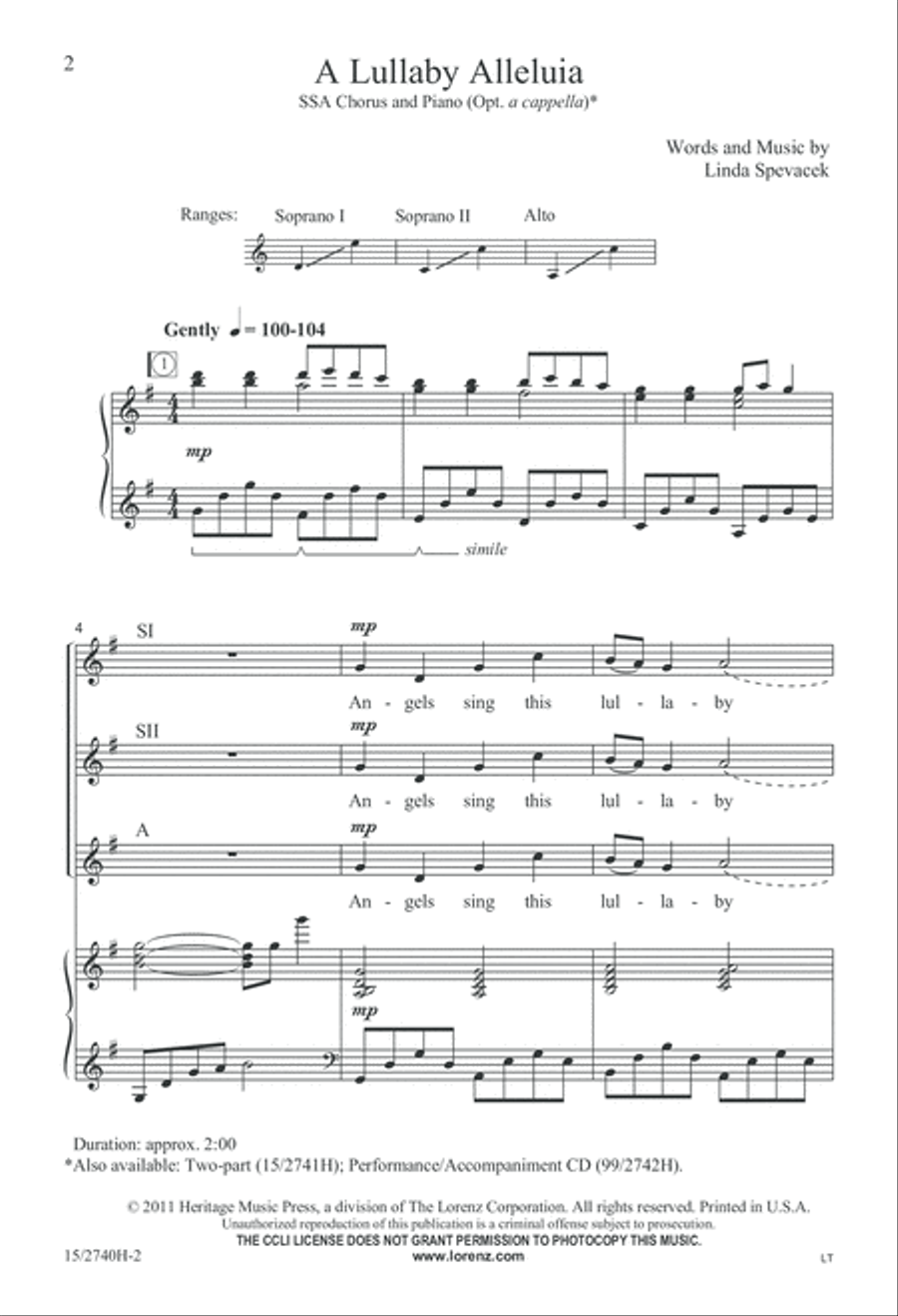 A Lullaby Alleluia A Lullaby Alleluia SSA scores gallery preview page 2