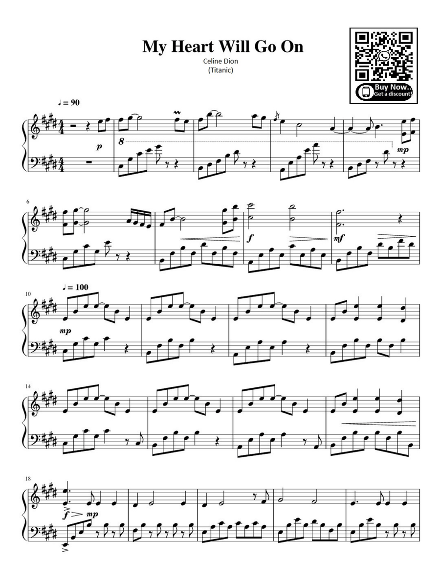 My Heart Will Go On (love Theme From 'titanic') Easy Piano scores gallery preview page 1