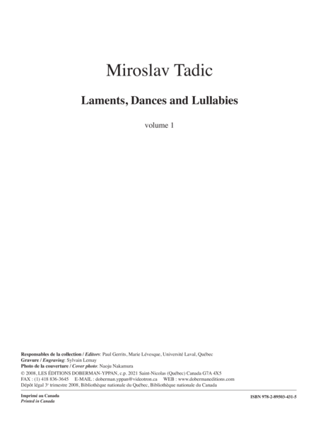Laments, Dances and Lullabies, volume 1