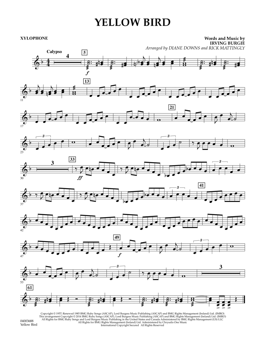 Yellow Bird - Xylophone Yellow Bird - Xylophone Concert Band scores gallery preview page 1