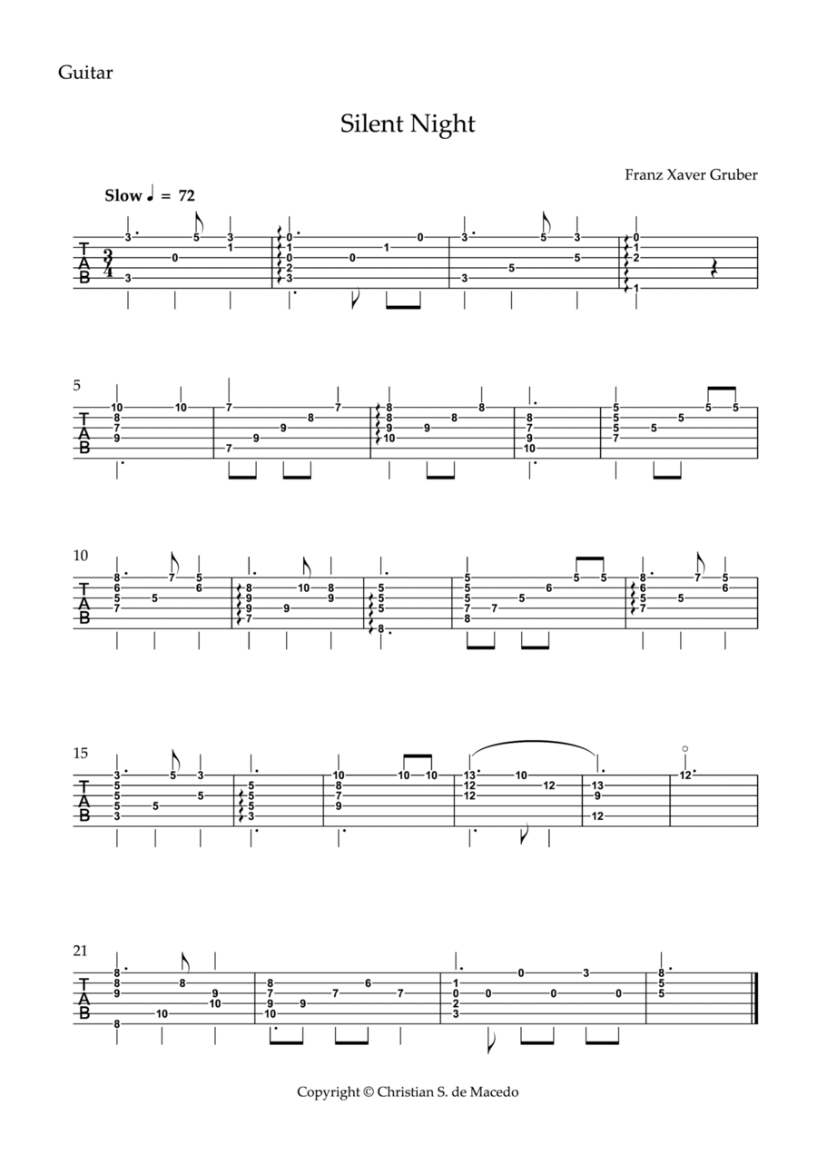 Silent Night - TABs Guitar Solo scores gallery preview page 1