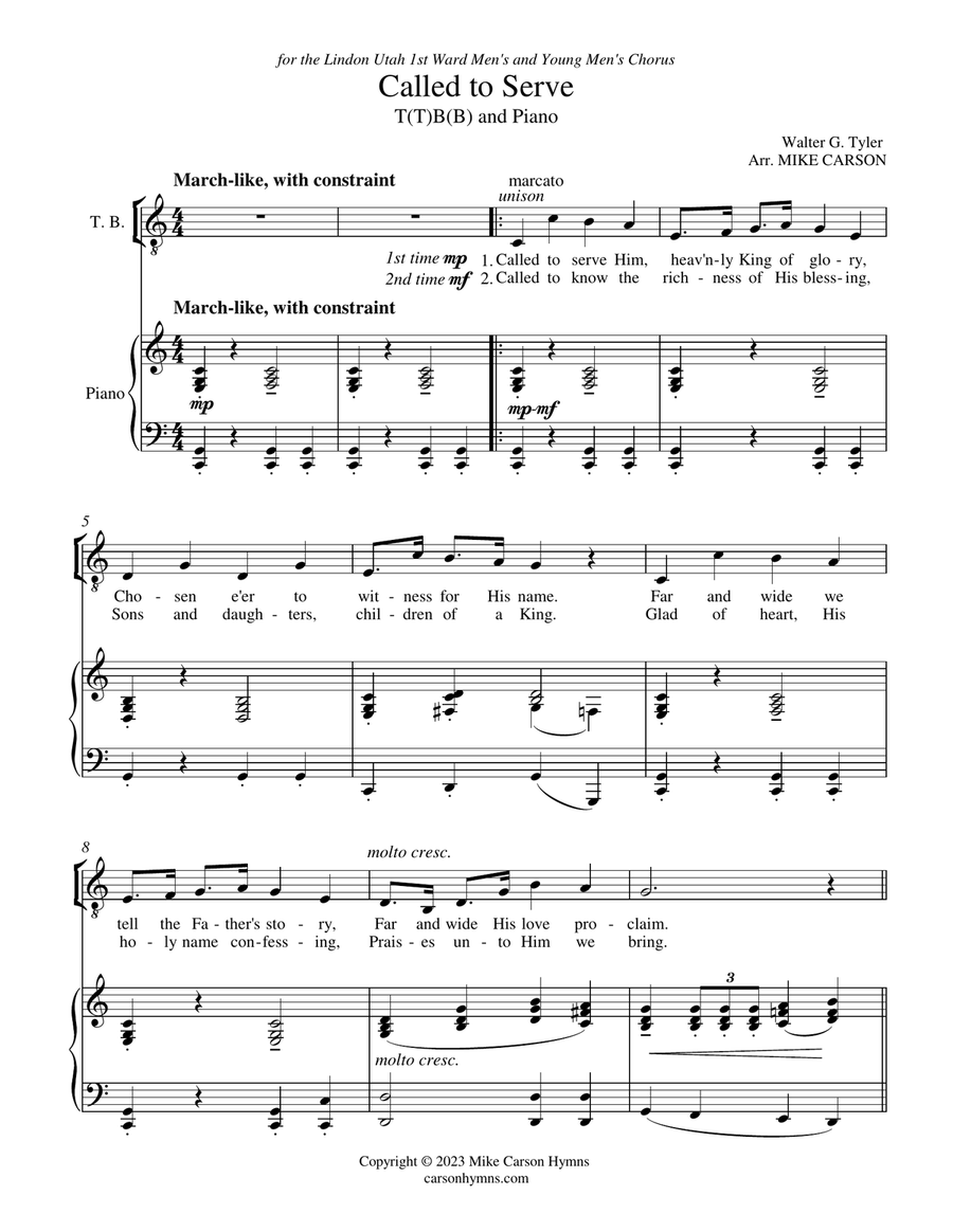 Called to Serve (Two-part choral w/piano) TB scores gallery preview page 2