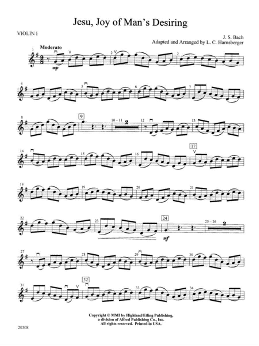 Jesu, Joy of Man's Desiring: 1st Violin Full Orchestra scores gallery preview page 1