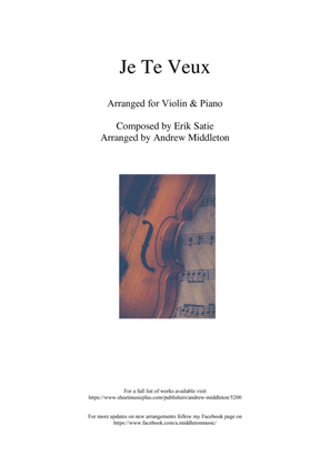 Book cover for Je Te Veux arranged for Violin & Piano