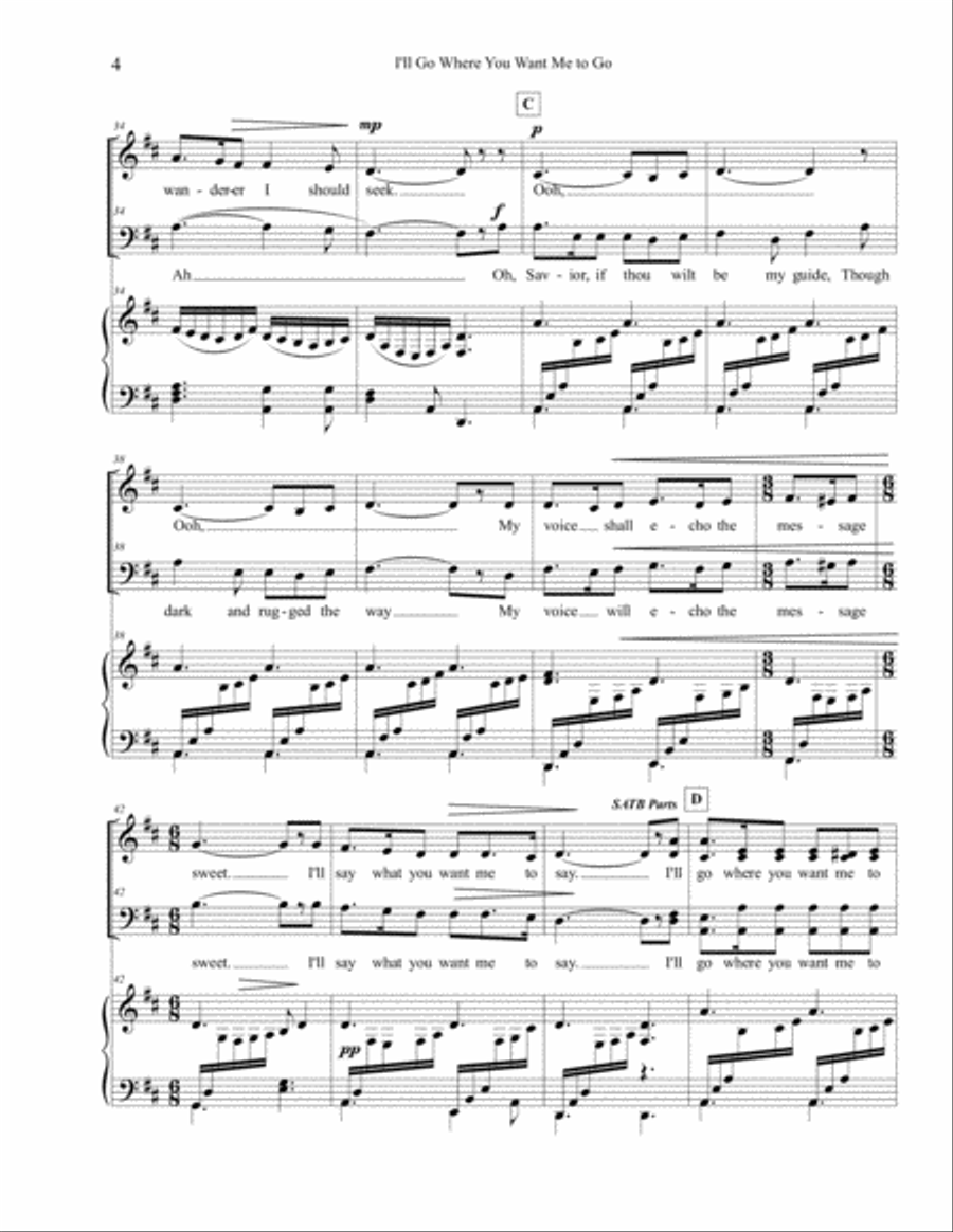 I'll Go Where You Want Me to Go 4-Part scores gallery preview page 5