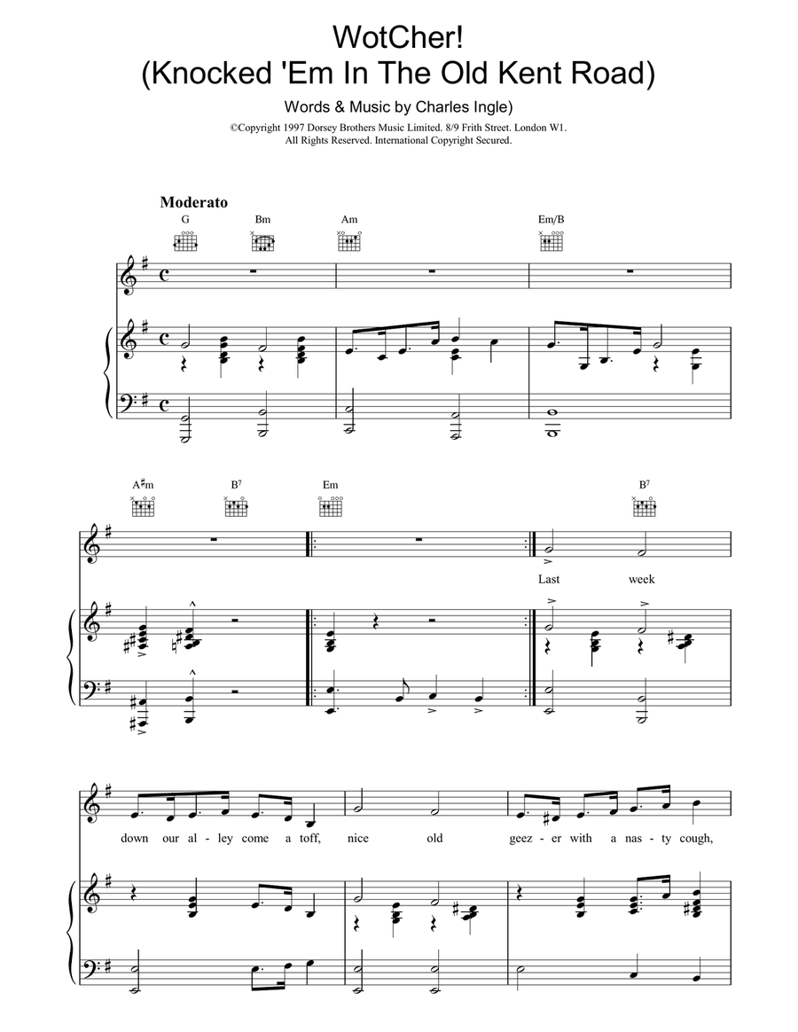 Wotcher! (Knocked 'Em In The Old Kent Road) Piano, Vocal, Guitar scores gallery preview page 1