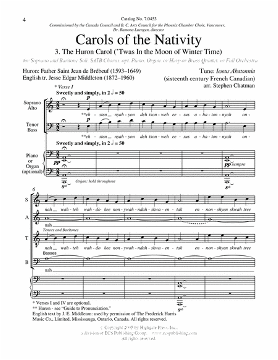 Carols of the Nativity: 3. The Huron Carol 4-Part scores gallery preview page 3