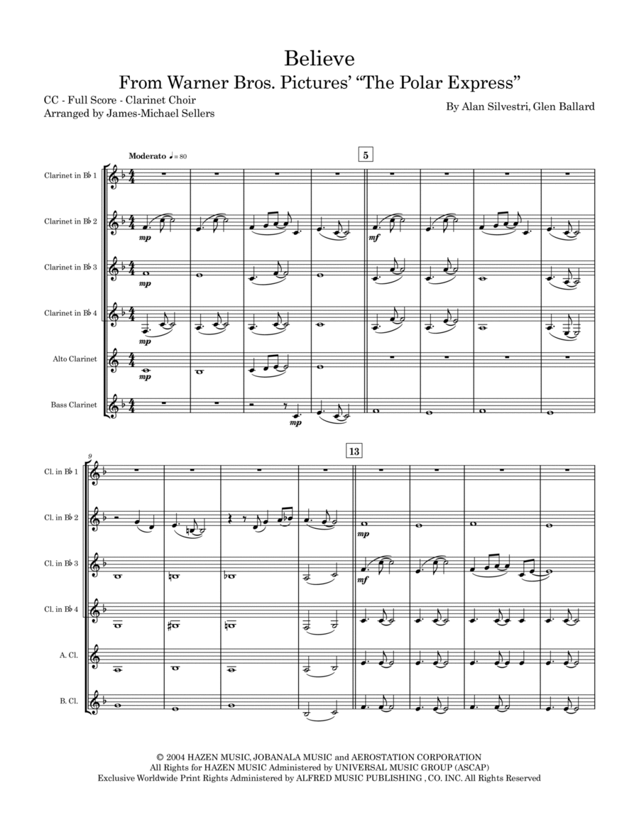 Believe Clarinet Choir scores gallery preview page 1