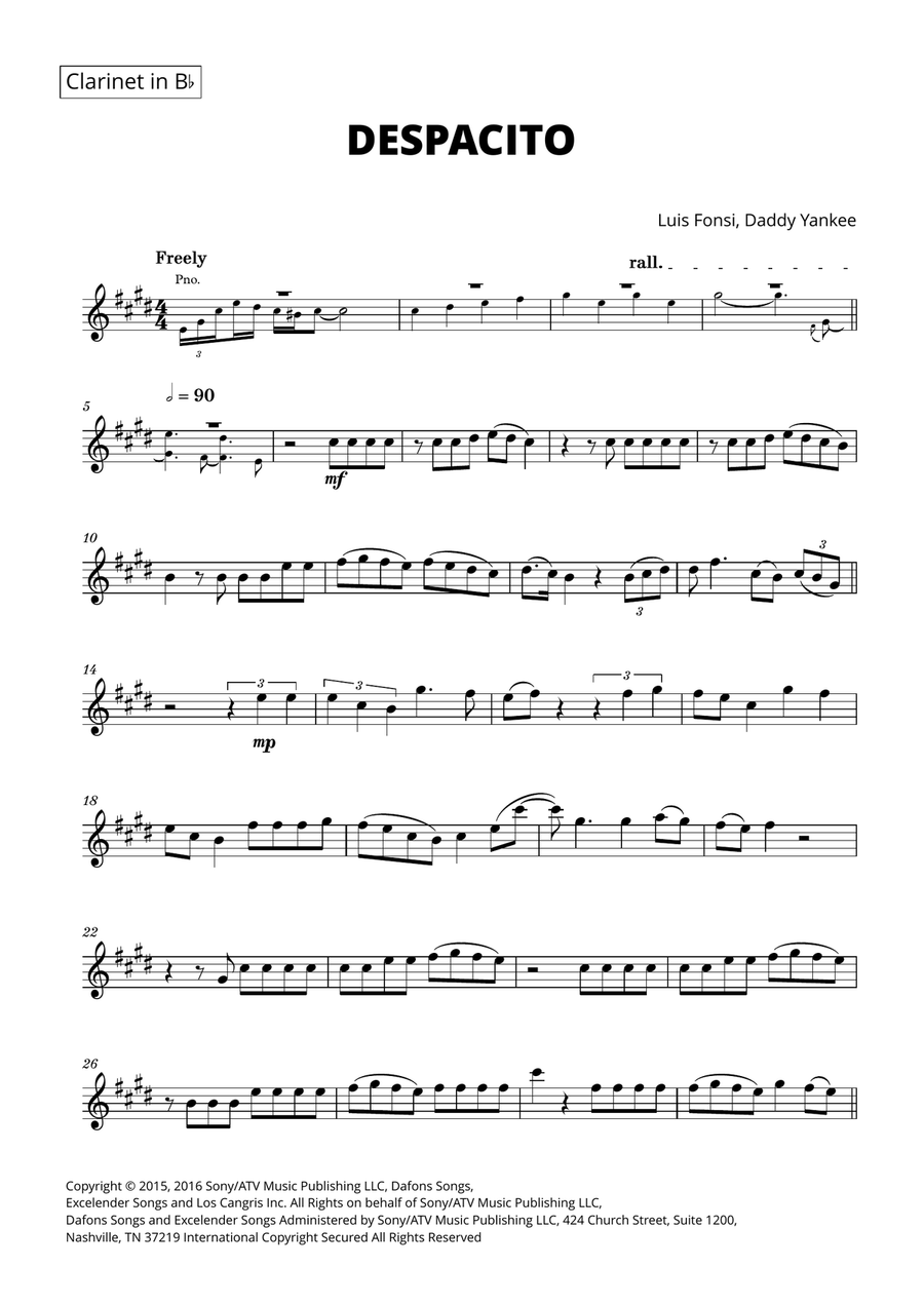 Despacito Clarinet Solo scores gallery preview page 1