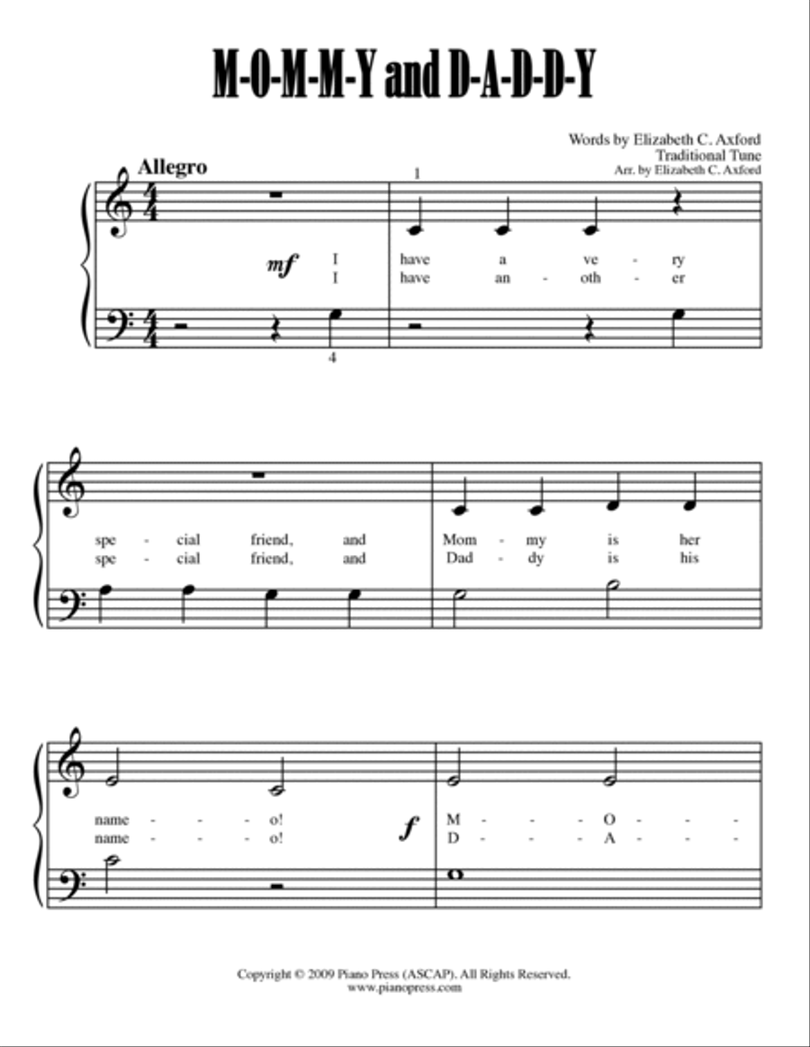 M-O-M-M-Y and D-A-D-D-Y Easy Piano scores gallery preview page 2