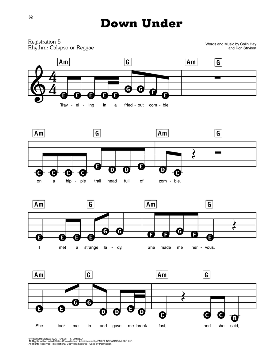 Down Under Electronic Keyboard scores gallery preview page 1