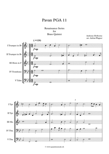 Anthony Holborne Collection Book II Brass Quintet arr. Adrian Wagner