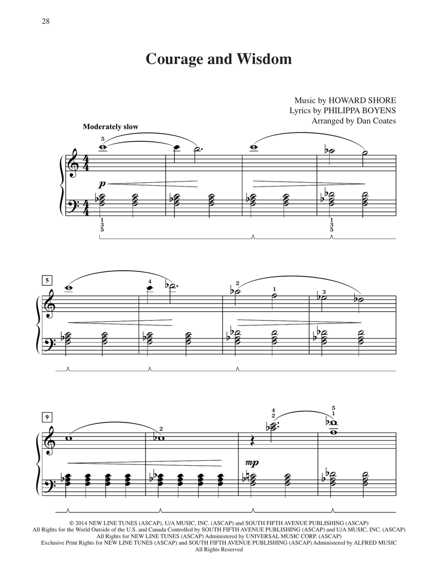 Courage And Wisdom (from The Hobbit: The Battle of the Five Armies) (arr. Dan Coates) Easy Piano scores gallery preview page 1
