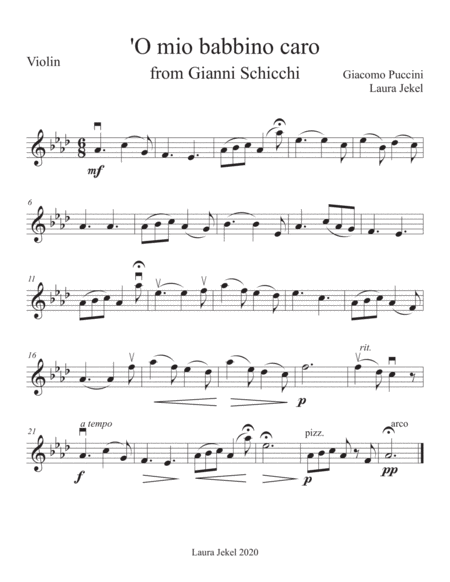 String Orchestra Arrangement of 'O mio babbino caro from Gianni Schicchi by Giaccomo Puccini