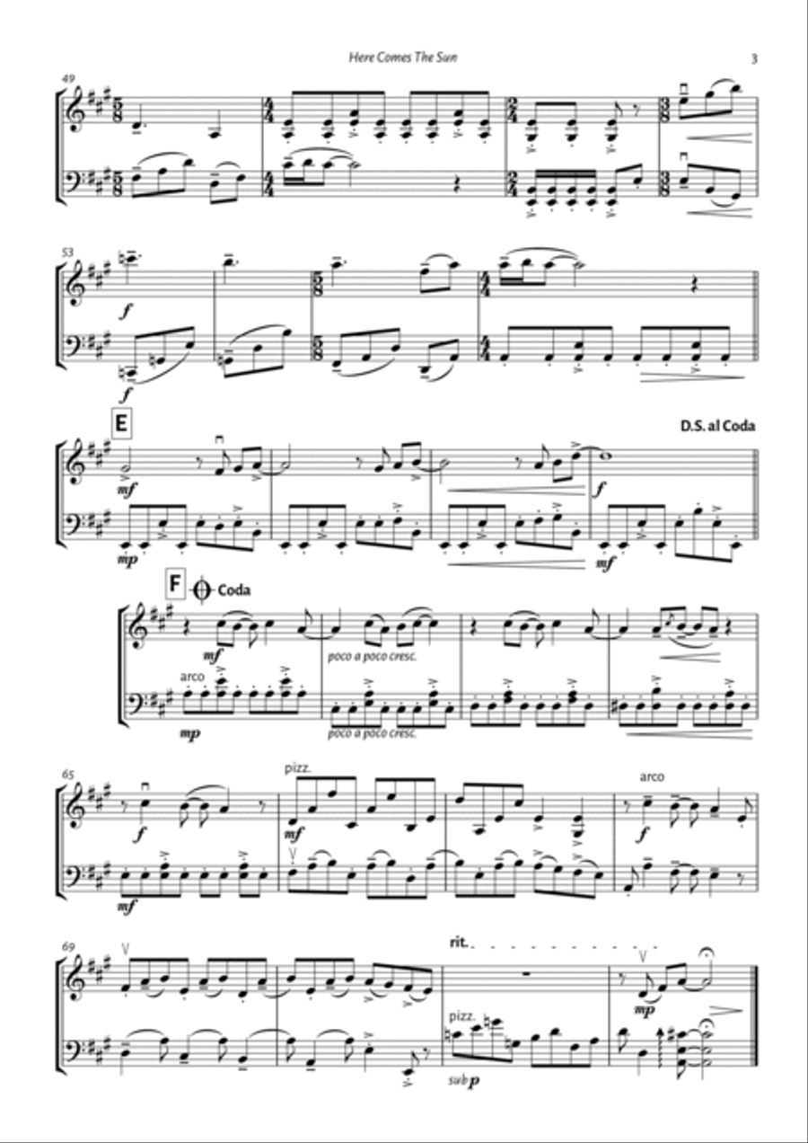 Here Comes The Sun String Duet scores gallery preview page 3