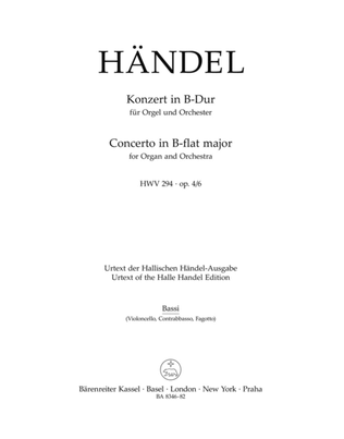 Book cover for Concerto for Organ and Orchestra B flat major, Op. 4/6 HWV 294
