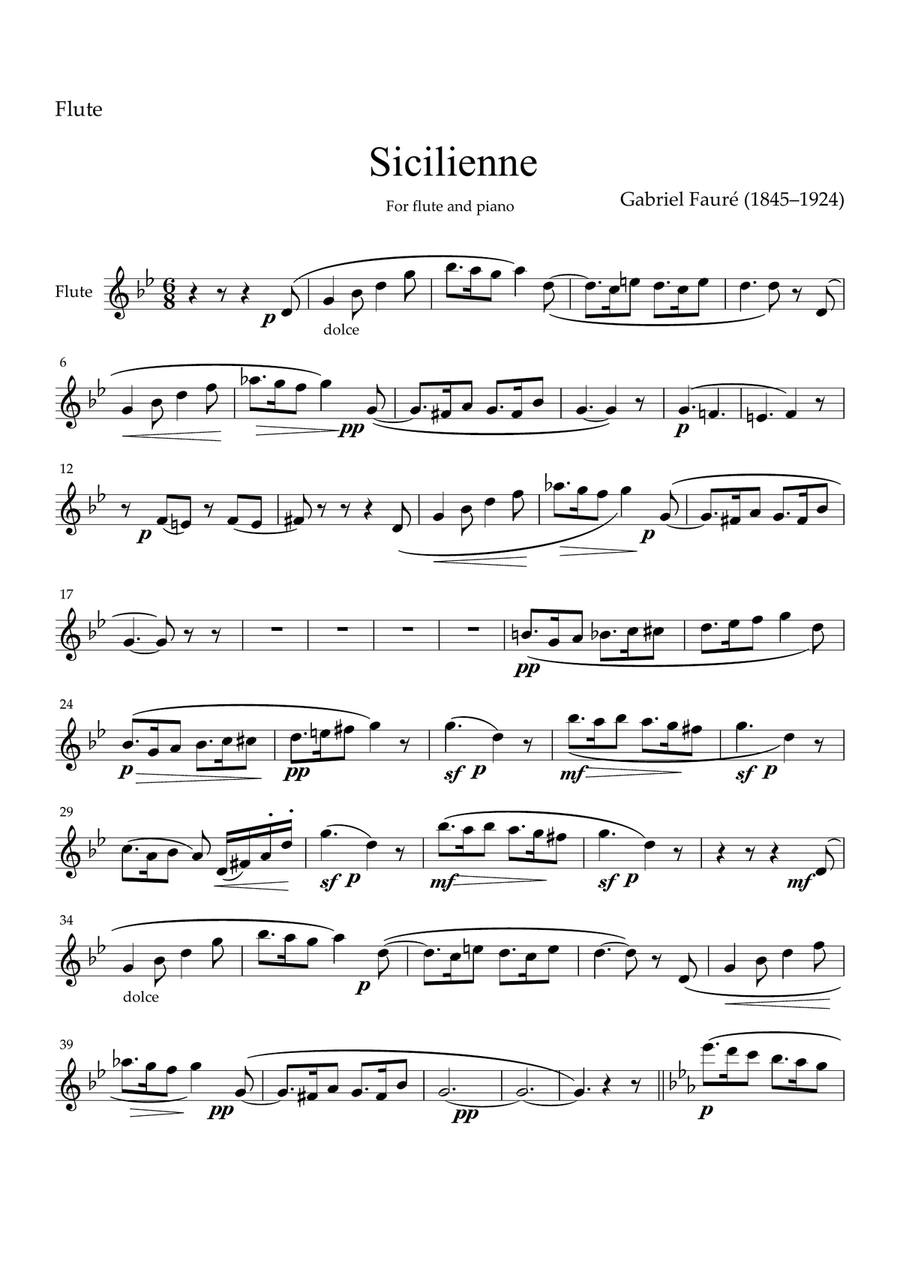 Sicilienne Op.78 for flute and piano Flute Solo scores gallery preview page 1