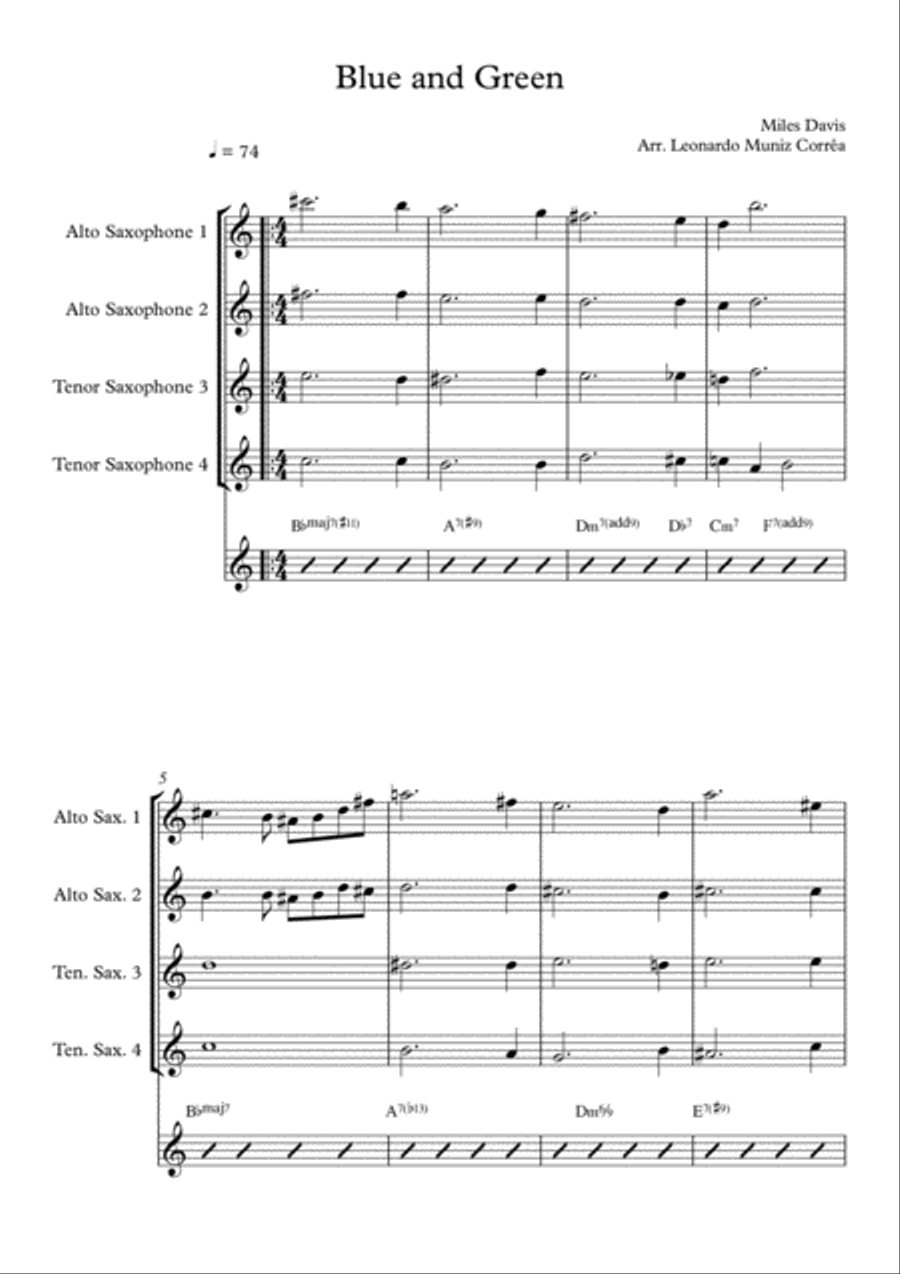 Blue In Green Woodwind Quartet scores gallery preview page 1