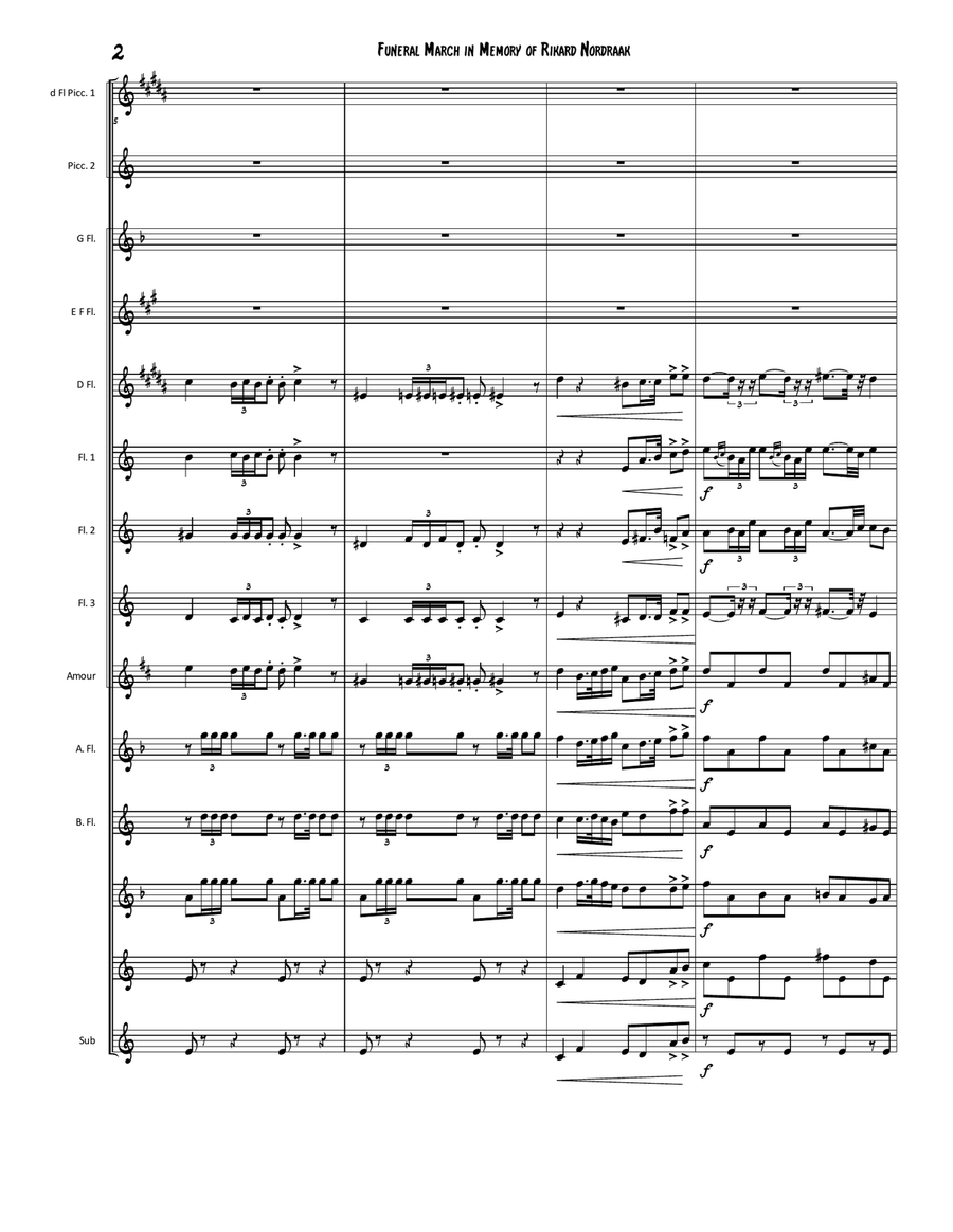 Funeral March in Memory of Rikard Nordraak Funeral March in Memory of Rikard Nordraak Flute Choir scores gallery preview page 2