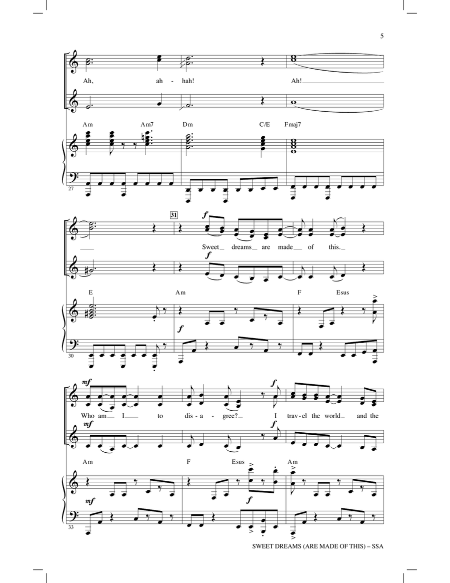 Sweet Dreams (Are Made Of This) SSA scores gallery preview page 4
