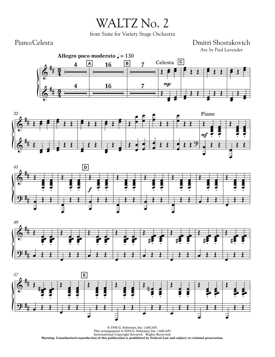 Waltz No. 2 - Piano/Celeste Piano scores gallery preview page 1