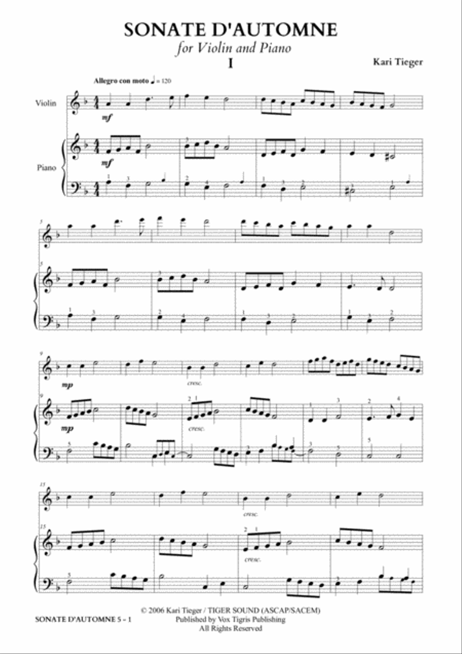 Sonate d'Automne, 1er Mouvement String Duet scores gallery preview page 1
