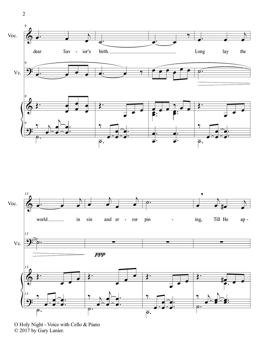 O HOLY NIGHT (Voice Solo with Cello & Piano - Score & Parts included) Small Ensemble scores gallery preview page 3
