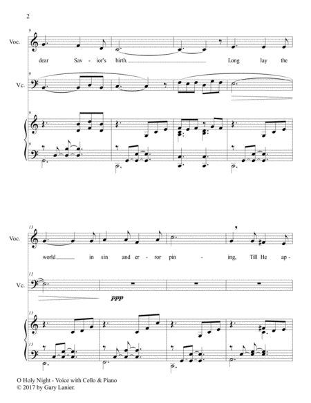 O HOLY NIGHT (Voice Solo with Cello & Piano - Score & Parts included) image number null