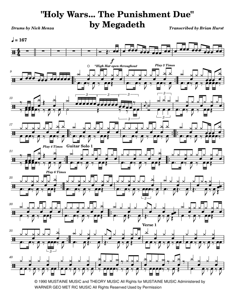 Holy Wars...the Punishment Due Drum Set scores gallery preview page 1