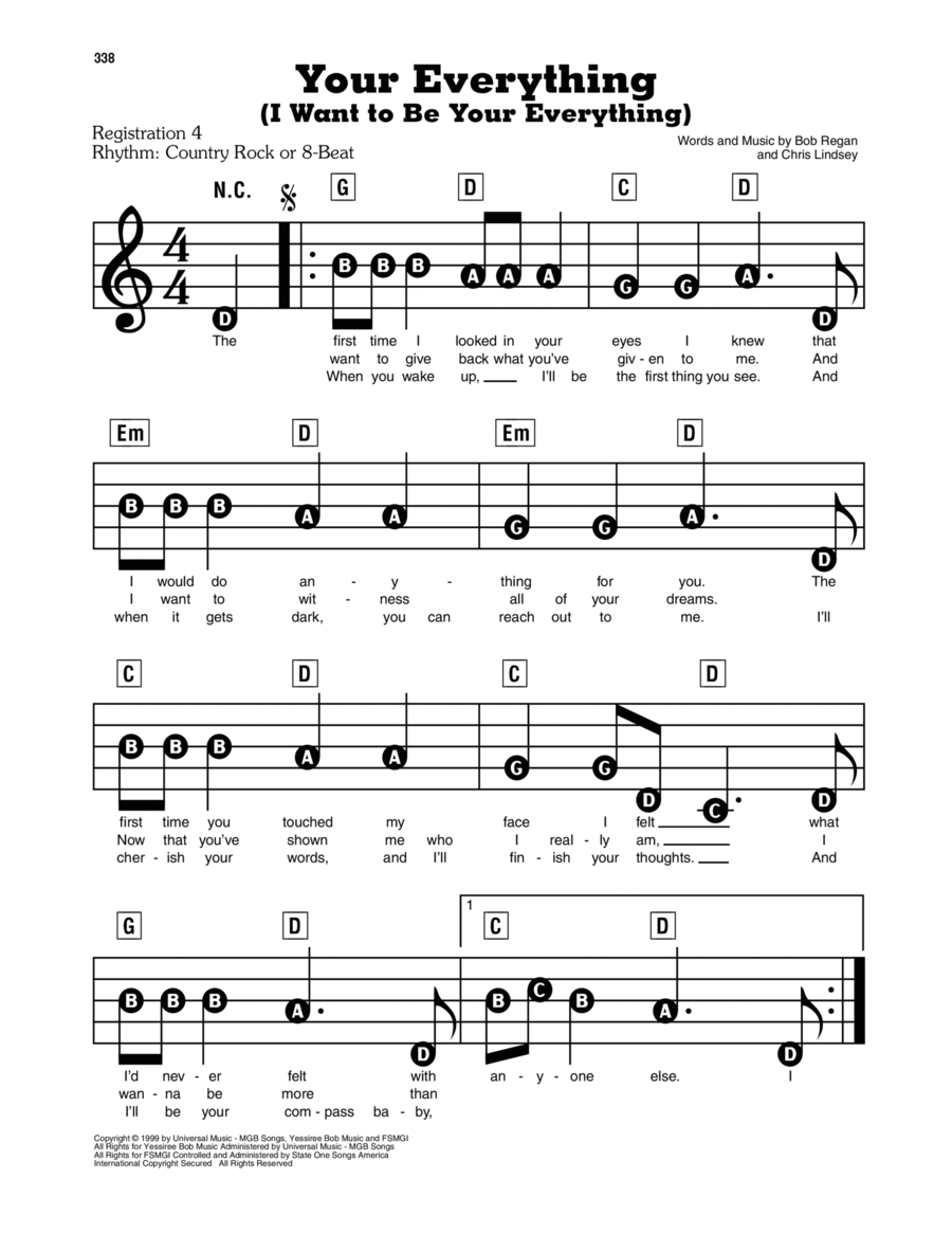 Your Everything (I Want To Be Your Everything) Electronic Keyboard scores gallery preview page 1