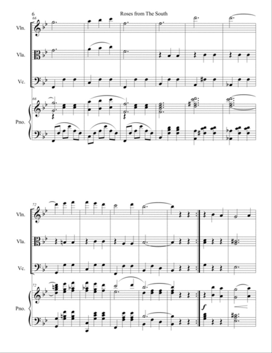 Johann Strauss II - Roses from the South (Rosen aus dem Süden) Waltz for piano quartet Piano Quartet scores gallery preview page 6