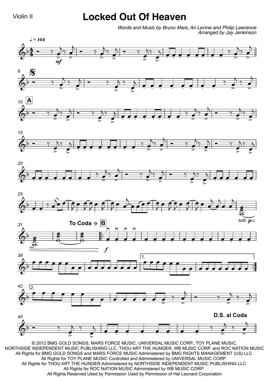 Locked Out Of Heaven String Quartet scores gallery preview page 4
