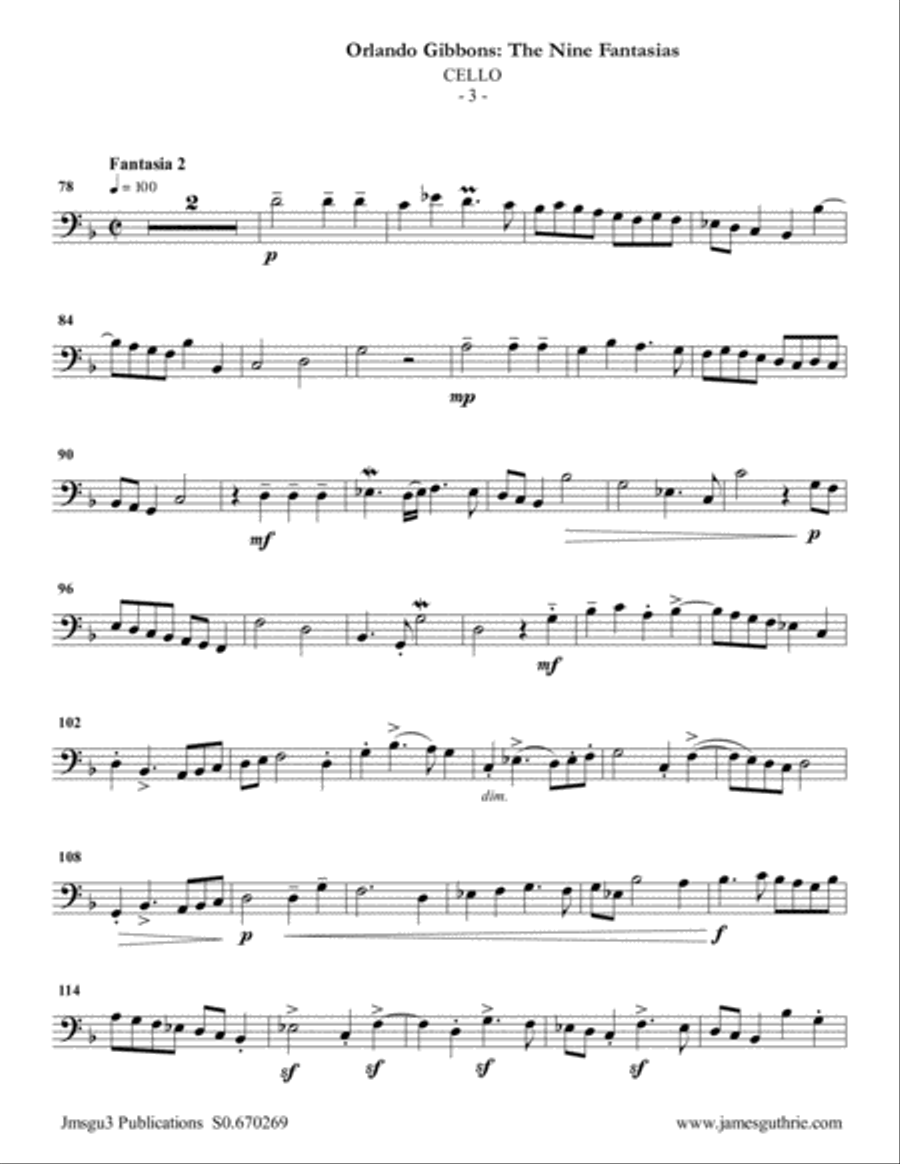 Gibbons: The Nine Fantasias for Violin, Flute & Cello Flute scores gallery preview page 3