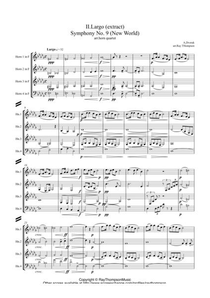 Dvorak: Mvt.II Largo (extract) from Symphony No.9 (New World) Op.95 - horn quartet image number null