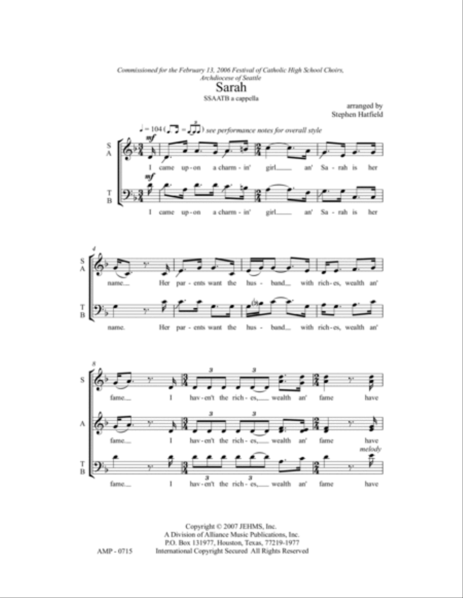 Sarah Sarah SSAATB scores gallery preview page 5