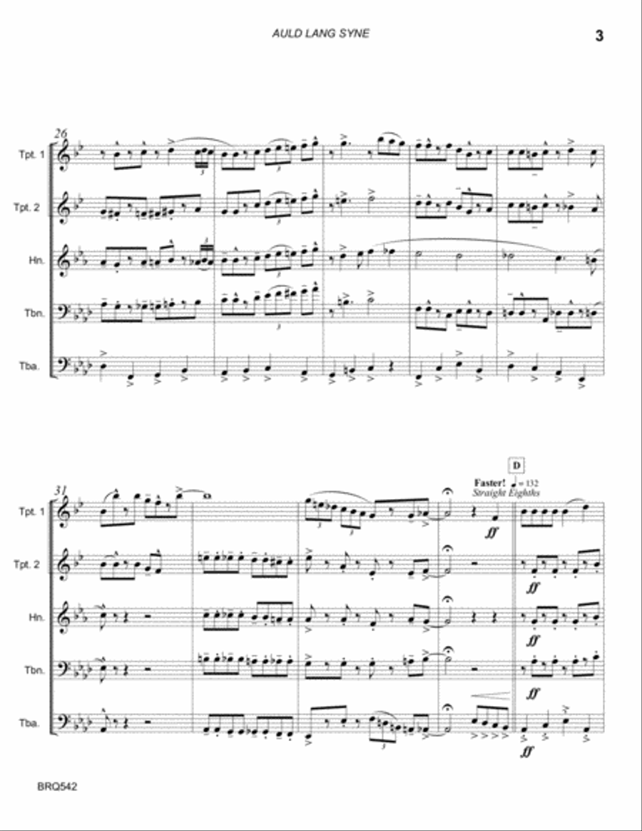 AULD LANG SYNE arranged for BRASS QUINTET Brass Quintet scores gallery preview page 3