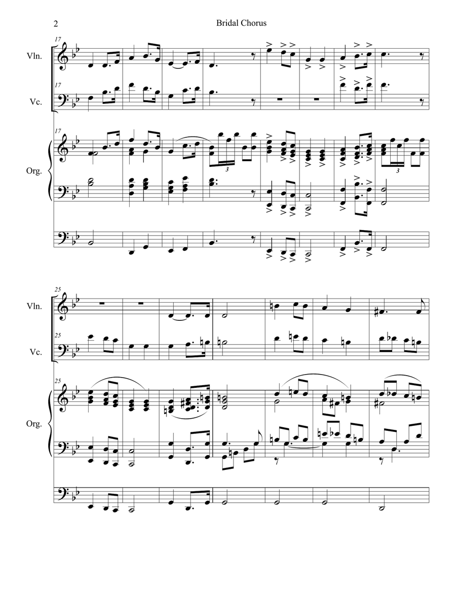 Bridal Chorus (Duet for Violin and Cello - Organ Accompaniment) String Duet scores gallery preview page 3