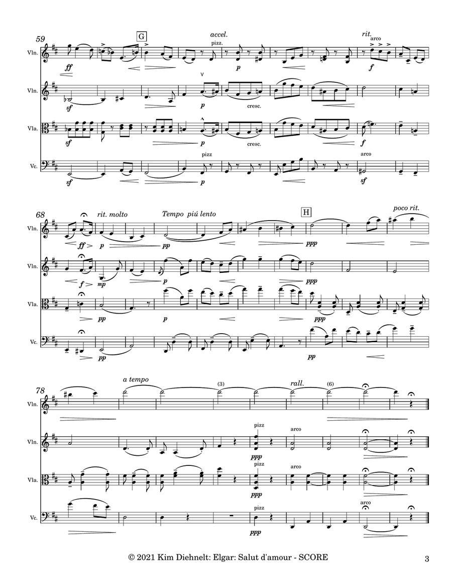 Elgar: Salut d’amour (Arr. Diehnelt, for String Quartet) String Quartet scores gallery preview page 4