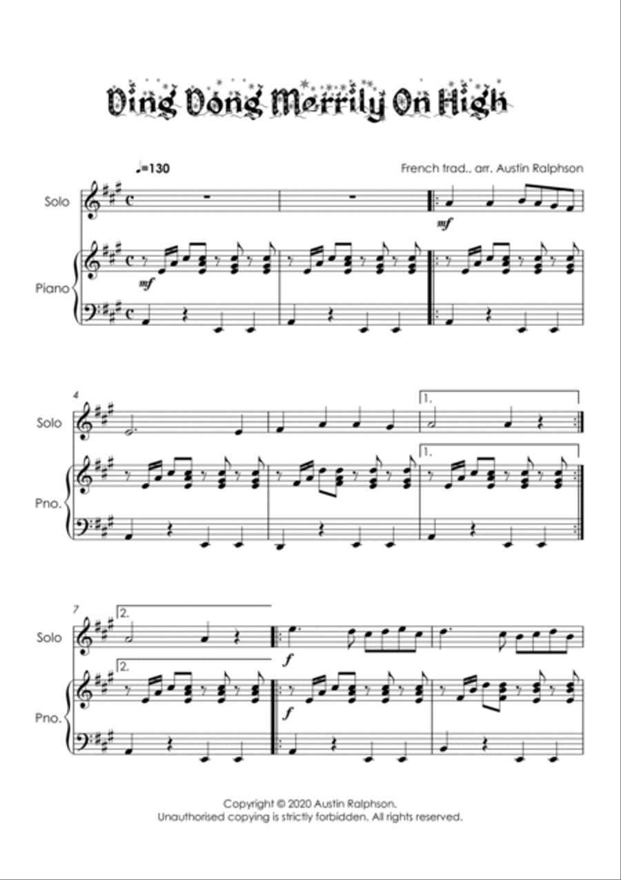 Ding Dong Merrily On High for flute solo - with FREE BACKING TRACK and piano play along Flute Solo scores gallery preview page 4