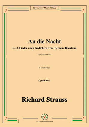 Book cover for Richard Strauss-An die Nacht,in E flat Major,Op.68 No.1,for Voice and Piano