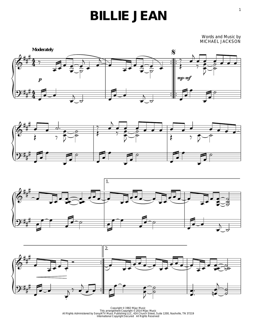Billie Jean Piano Solo scores gallery preview page 1