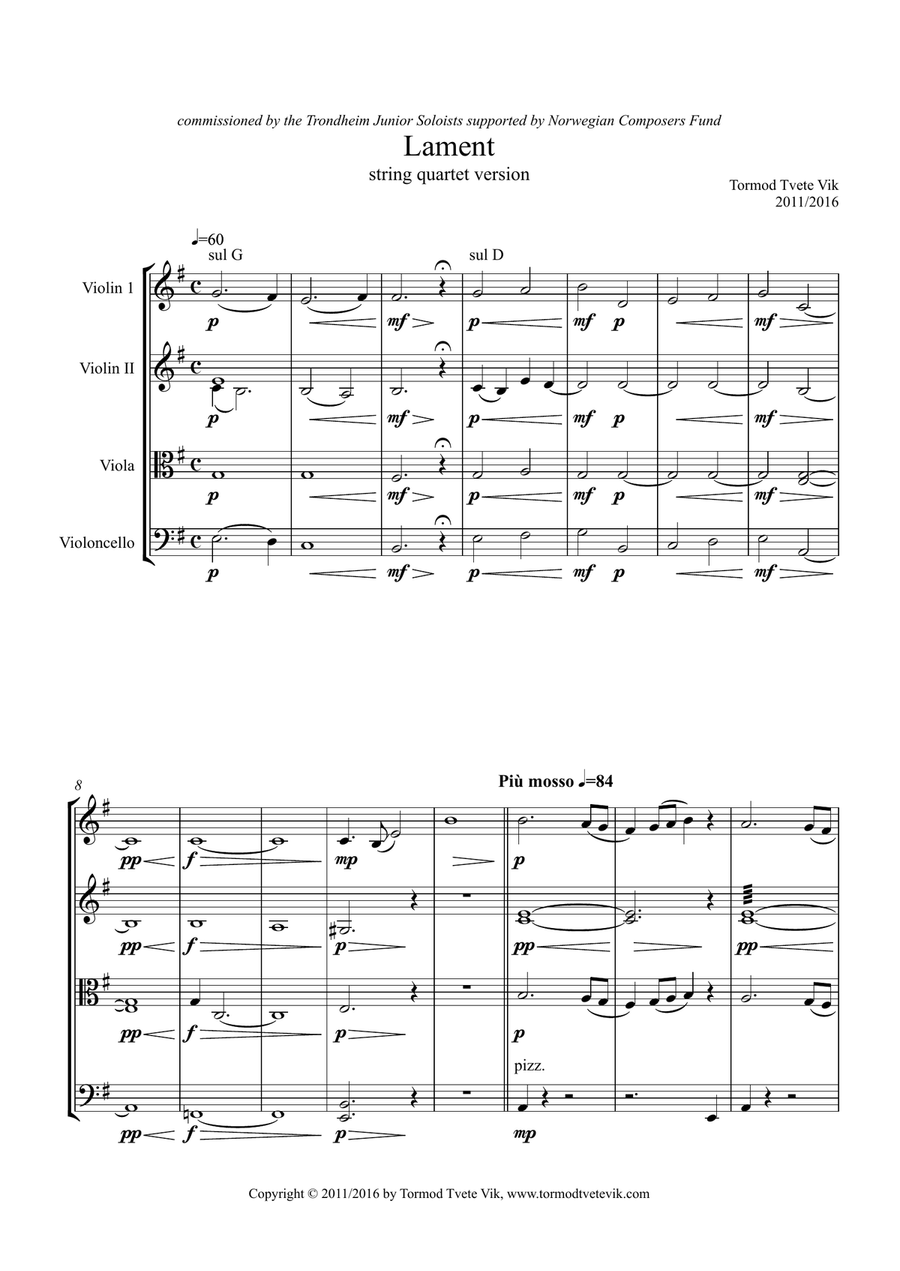 Lament for string quartet String Quartet scores gallery preview page 2
